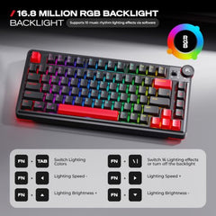 CYBEART Nighthawk 75 Wireless Mechanical Keyboard, 81 Keys with Multimedia Knob, Tri-Mode Bluetooth 5.1/2.4GHz/Wired, Hot-Swappable, RGB Backlit, Linear Switches, PBT Keycaps, 4000mAh Battery