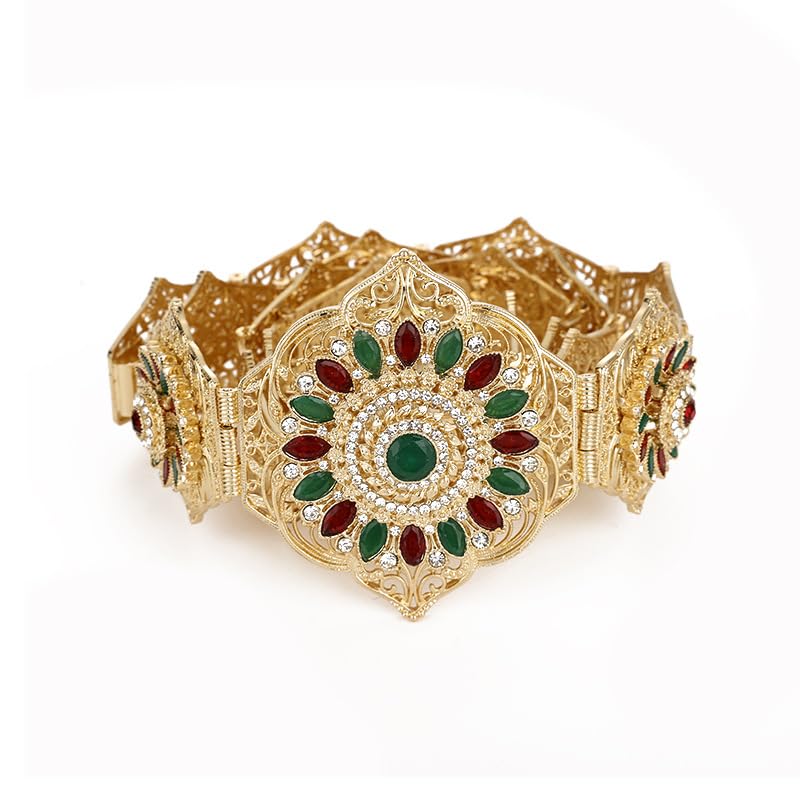 SYGA Women's Bridal Gift Diamond Rhinestone Inlaid Single Circle Noble Round Crystal Hollow Flower Metal Belt For Saree (Gold)