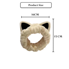MOMISY Elastic Women's Lovely Hair Band Wash Face Spa Headband-Washable Facial Band Makeup Wrap Headbands Fits All Head Sizes-Cat Ear (OffWhite Black, Free)