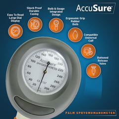 AccuSure XP-01 Palm-Style Aneroid Sphygmomanometer BP Monitor | Single-Hand Operation | Bladderless Cuff | Portable Manual Blood Pressure Monitor with Pressure Release Button