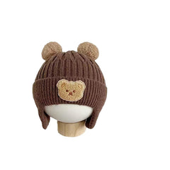 SYGA Winter Warm Ear Protection Knitted Cute Pompom Baby Hat (2-6 Year) Brown
