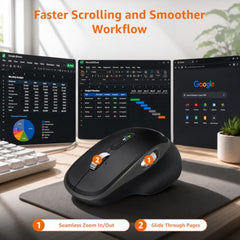 Amazon Basics Ergonomic Wireless Mouse, Bluetooth + 2.4 GHz, Silent Clicks, Side Scroll Wheel, 5 Adjustable DPI Settings up to 4800, Connects up to 3 Devices, Rechargeable, For PC, Mac, Laptop (Black)