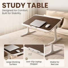 StarAndDaisy T9 Foldable Bed Table for Laptop & Study, 4-Level Adjustable Angled Tabletop, Large Desktop Surface with Anti-Slip Stopper, Tablet & Phone Slot, Storage Drawer, Stable Legs, PP & TPE