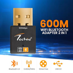 Techie USB Wi-Fi Adapter 600Mbps with Bluetooth 4.2 Dual Band USB 2.0