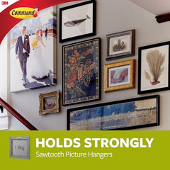 3M Command Sawtooth Picture Hangers, Photo frame Hooks, Holds 1.8 kg, No Paint Damage, Holds Strongly, Reusable, Adhesive hooks for wall, Multi-surface (White, 4 hooks, 6 strips)