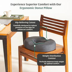 The White Willow Donut Pillow – Medium Firm HR Memory Foam Coccyx Seat Cushion for Tailbone, Hemorrhoid & Piles Pain Relief – Car & Office Chair – Above 60KG – Classic Black