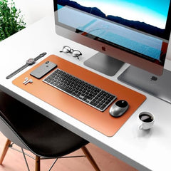 Bellblock Large Extended Reversible Desk Mat/Mouse Pad/Gaming Pad for Office/Home| Vegan Leather | Anti-Skid, Slip-Resistant, Splash-Proof | White & Sky Blue | 60x30cm