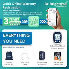 Dr.Brightwell EasyScan Advance USB Type-C Rechargeable BP Monitor | Type-C USB Charging, Irregular Heartbeat Detection, Dual 99-Reading Memory, 3-Year Warranty