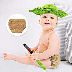 MOMISY Newborn Photography Prop 3Pcs Handmade Crochet Knitted Hat Diaper Cover Weapon Costume Photo Outfit for Baby Boy/Girl-Solider, Green & Cream