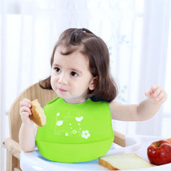 SYGA 1 Pcs Baby Bib Cute Cartoon Printing Waterproof Adjustable Silicone Bib Rice Pocket_Blue For 6 Months - 3 Years