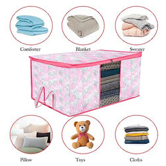 Kuber Industries Non-Woven Underbed Storage Bag|Clothes Storage Organizer|Blanket Cover With Clear Window|Zipper Closure&Handle Cloth Organizer|Plain White Border|Large|Pack Of 6|Royal Blue,32Cm,48Cm