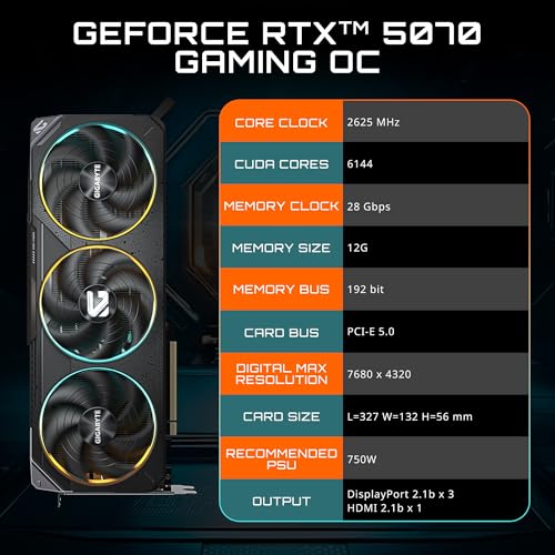 GIGABYTE GV-N5070Gaming OC-12GD | GeForce RTX 5070 Gaming OC 12GB GDDR6X Graphics Card