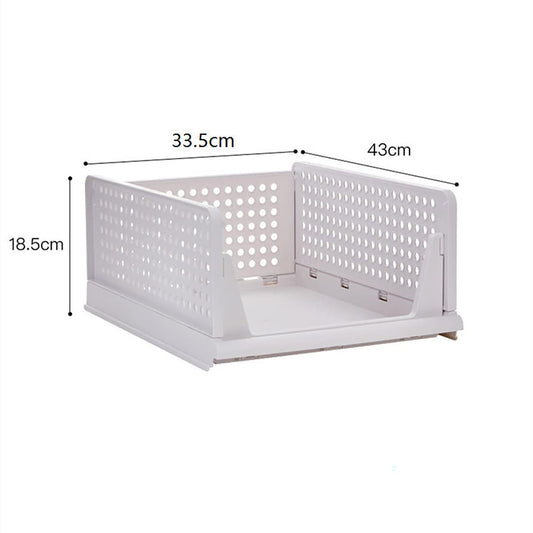 SYGA 2pcs Shelf Baskets Organizer Folding Wardrobe Household Layered Storage Rack Drawer-Type Stackable Large Storage Basket Plastic (White)