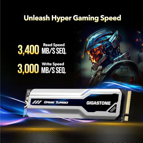 Gigastone M.2 SSD 1TB PCIe 3.0 NVMe SSD, up to 3,400MB/s, Internal Gaming Solid State Hard Drive Turbo Speed Heatsink Cooling Heat Dissipation PC Laptop Storage for Gamers Video Editing Creators