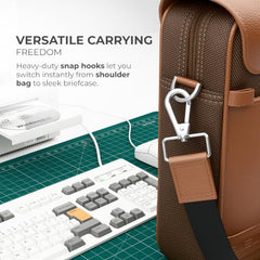 EUME Aristo Laptop Bags for Men & Women Office Use| with Padded Compartment | Vegan Leather & Nylon Fabric | Fits Up to 15.6" Laptop & MacBook, 13L, Rustic Brown