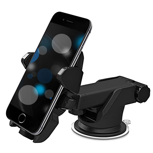 MOMISY Car Mount Adjustable Car Mobile Phone Holder Stand Universal Long Arm, for Dashboard & Windshield, 360° Rotational, Strong Suction Cup for Smartphones (Black)