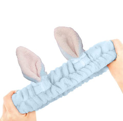 MOMISY Elastic Lovely Hair Band Wash Face Spa Headband-Washable Facial Band Makeup Wrap Headbands for Women (Light Blue-Pink)