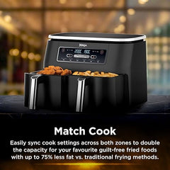 Ninja Foodi Dual Zone Air Fryer AF300IN| 7.6L Dual Drawer Air Fryer| Max Crisp 240°C| 6 Cooking Functions – Air Fry, Roast, Bake, Reheat & Dehydrate| Variable Airflow 1200–2600 RPM|PTFE/PFOA/PFASFree