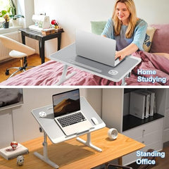 ARUP Multi-Purpose Laptop/Bed Table with Foldable Legs, Adjustable Height Engineered Wood Lap Table -Grey, 60cm,45cm, 28 Cm