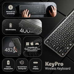 Acer KeyPro X105 Wireless Keyboard I Dual Mode 2.4GHz USB + BT 5.0 I 105 Keys Full Size Keyboard I Rechargeable 400mAh Battery I USB-C Charging I 64H Use I Windows Mac Android Compatible I Space Grey