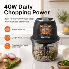 HOMEBASIC 350ml Rechargeable Electric Chopper | 6 Stainless Steel Blades | One-Touch Operation | Compact Mini Food Processor for Onion, Garlic, Ginger, Vegetables, Meat, Nuts | USB Charging