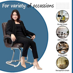 KITHANIA Executive Office Home Study Chair Library Chair with Cushioned Arm Rest & Seat Back, Reception or Conference Room Seating, 100 Kgs Limit (2, Pink, Double Pipe Chrome Frame)