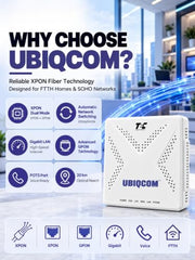 UBIQCOM UB5021GV XPON ONT Optical Network Terminal, 1GE + 1 POTS, GPON Fiber Broadband Modem with VoIP Voice Support, SC/UPC Connector, FTTH ONT for Home & SOHO Users