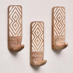 IndianShelf 6 Decorative Wood Adhesive Wall Hooks No Drill - Fork Art | Handmade, Renter Friendly, Waterproof, Reusable, Peel and Sticky Hooks for Keys, Towel, Bags, Light Coat, Jewelry, 10Lb Load