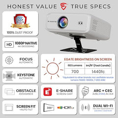 E GATE Atom 3X Projector 4k Ultra HD, Automatic Keystone & Precise Focus, 1080p Native | Rotatable Design | Android 14, Netflix Prime 11,000 Lumens, HDMI-ARC WiFi-6 BT, for Home use Egate