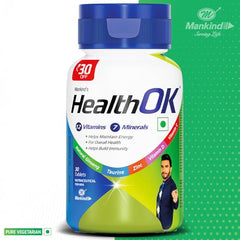 Mankind's Health OK Multivitamin With Natural Ginseng,Taurine Power,Daily Energy,Alertness,Vitamin D,C & Other 18 Multivitamins Minerals,For Overall Health,30 Tablets (Veg) X Pack Of 1, 250 grams