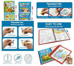 Smart Kid Magic Water Book 4 Pc Set for Kids Age 2–10 Years | Reusable Water Coloring Books Refillable Water Pen | Mess-Free Painting Activity Book | Early Learning Drawing and Travel Activity Kit
