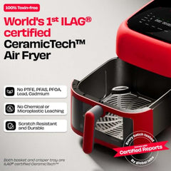 NUUK BRĪSK 6.5L 100% Toxin-Free Ceramic Air Fryer|ILAG® CeramicTech™|No Micro plastics, No PTFE, PFAS, PFOA|12 Cooking Presets|Digital Display|Shake Reminder|360° Even Cooking