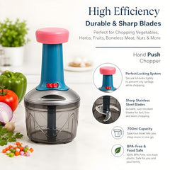 iKAN Manual Hand Press Push Chopper with 3 Blades for Effortless Chopping Vegetables & Fruits (Assorted, 700 ml, Plastic)