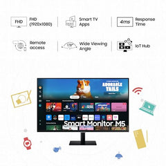 Samsung 27" M5 Smart Monitor with Smart TV Experience (Smartchoice) |FHD 1920 x 1080| Screen Mirroring | IPS Pane l TV Plus| Speakers | Adaptive Sound | Wi-Fi | HDMI |Bluetooth| LS27FM500EWXXL | Black