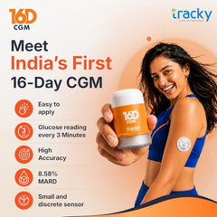 Tracky 16D CGM Continuous Glucose Monitor | 16 Days Wear | Real-Time Glucose Tracking | Smart High & Low Alerts | Factory Calibrated | App with AI Insights, Health & Fitness Integrations | Nightscout Integration