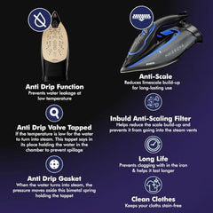 Havells Athena 3000 W Steam Iron with Smart i Sense Technology(No Fabric Burn), 2X Auto Shut Off, Vertical, Horizontal Ironing, Anti Drip, Self-Cleaning&Anti Scale Technology. (Black Blue), 3000 Watts
