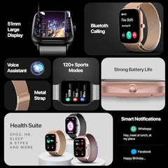 Fire-Boltt Ninja Call Pro Max Ultra Bluetooth Calling Smart Watch, 2.01" HD Display, 120+ Sports Modes, Health Suite, AI Voice Assistance, SpO2 Smartwatch for Men & Women - Black Link