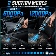 Gesto Car Vacuum Cleaner, 4-in-1 Cordless Handheld Vacuum Cleaner & Air Blower, 12000Pa Portable Mini Vacuum Cleaner for Car, Sofa & Home, 70W Brushless Motor, 4000mAh Battery - 1 Year Warranty