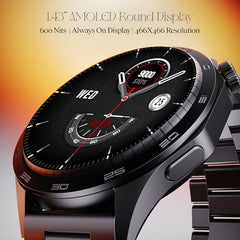 boAt Enigma Radiant Luxury Watch for Man w/1.43"(3.63 cm) AMOLED Display, AOD, Premium Metal Build, Round Dial, 200+Watch Faces, Upto 7 Days Battery Life, Fitness smartwatch for Men (Metal Black)