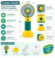 Funstars Mini Portable Hand Fan USB Type-C Rechargeable(Green)