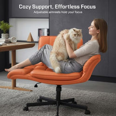 DROGO Zen Atora Ergonomic Criss Cross Legged Office Chair for Work with 5 Gear Armrest & Wide Thick Cushion Seat | PU Leather Computer Chair with Adjustable Height, Recline & Heavy Metal Base (Black)