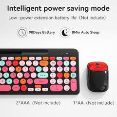 Retro Wireless Keyboard and Mouse Combo, Full-Size USB Keyboard with Round Keycaps, 2.4GHz Wireless for Desktop, Laptop and Computer (Green-Colorful)
