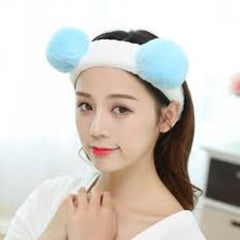 MOMISY Elastic Lovely Hair Band Wash Face Spa Headband-Washable Facial Band Makeup Wrap Headbands for Women (White Blue)
