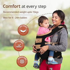 LuvLap Royal Hip Seat Baby Carrier with 4 Carry Positions, Baby Carrier with Hip seat for 6 to 24 Months Baby, Adjustable New-Born to Toddler Carrier, Max Weight Up to 15 Kgs (Black)
