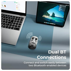 Zebronics Sheer Pro Wireless Mouse, Translucent Design, Up to 1600 DPI, Dual Mode 2.4GHz + BT, 4 Buttons, Type-C Rechargeable, Silent Clicks, USB Nano Receiver, Ergonomic Design (Blue)