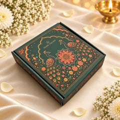 HomeSquare Tealight Holder Rangoli with Artificial Flowers & Tea Lights - Set of 7 Tealight Candle Holders