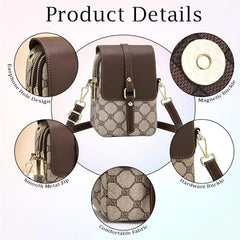 MOMISY Women’s Crossbody Sling Bag | PVC Leather Mini Shoulder Bag with Magnetic Buckle & Adjustable Strap(Dark Brown)
