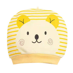 MOMISY Small Cartoon Design Baby Cotton Cap for Newborn Baby Boys and Girls of Age 0 to 6 Months (CtYlo-MkPnk-PndaBlu)-Pack of 3