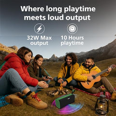 PHILIPS Audio TAS2400BK Portable Bluetooth Speaker with Stereo Sound, 32W RMS, 2400mAh Rechargeable Battery, BT v5.3 Connectivity, IPX4 Waterproof, Supports TF/USB/BT Modes with Hanging Strap (Black)