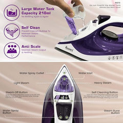 Warmex 2000W Steam Iron Press Black Non-Stick Soleplate | Powerful Steam Burst Removes Wrinkles From Clothes | Quick Heat Up 18-20 Gm Min Steam | Overheat Safety | Fabric Care Steamer Iron (Green)